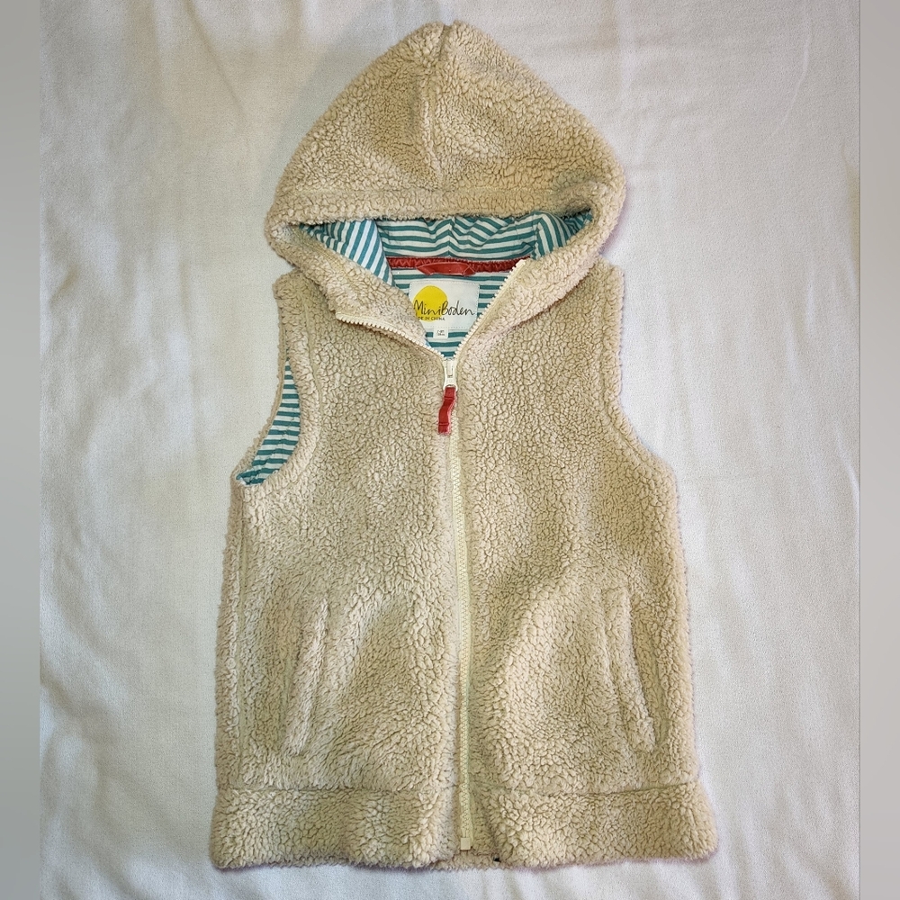 Mini Boden Hooded Ivory Sherpa Vest 7-8 Years